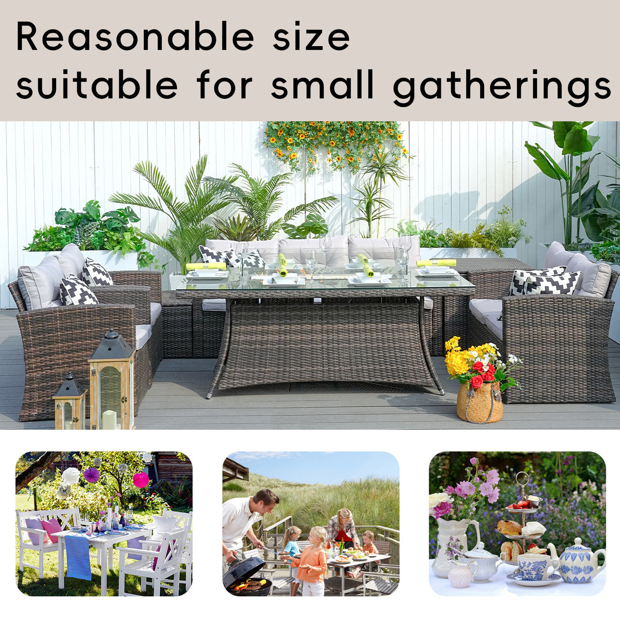 Savannah Sunset 6-Piece Ute Rattan Eldstad Set Med Soffor