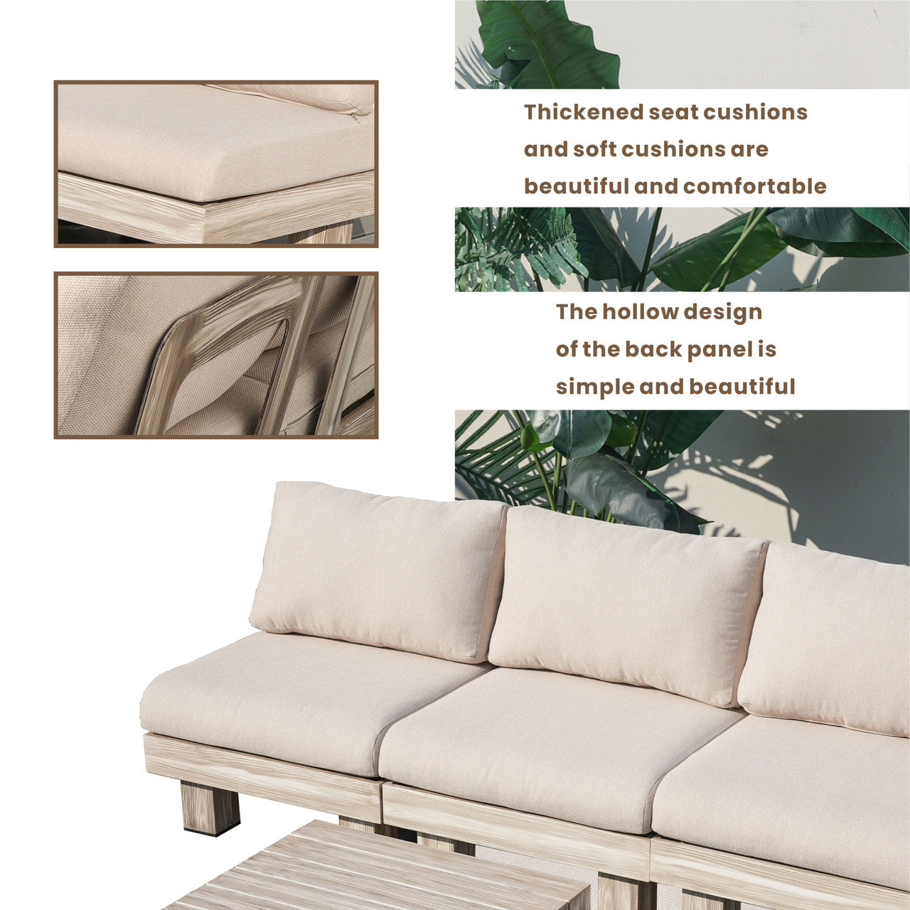 Direkt Wicker Minimalist Armlös Modulsoffa och Kafébord Set