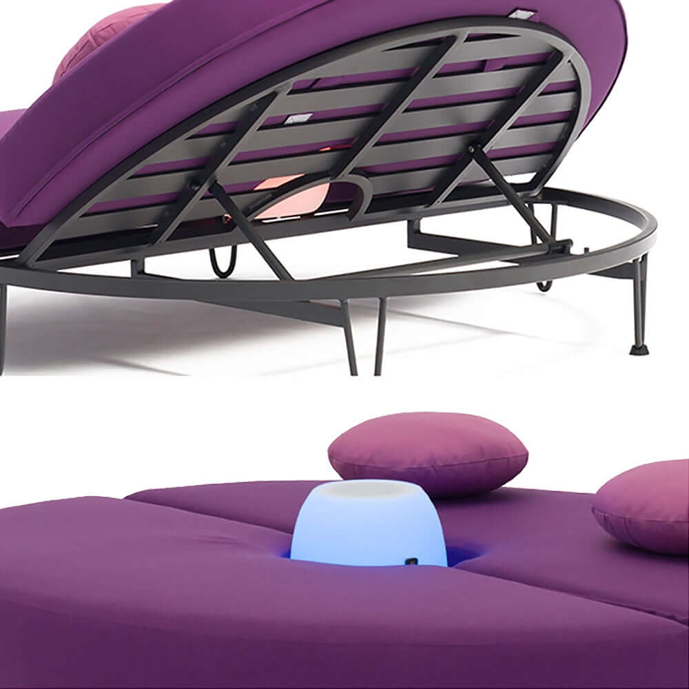 Rund Patio Daybed Utomhus Med Bluetooth Högtalare LED Kudde