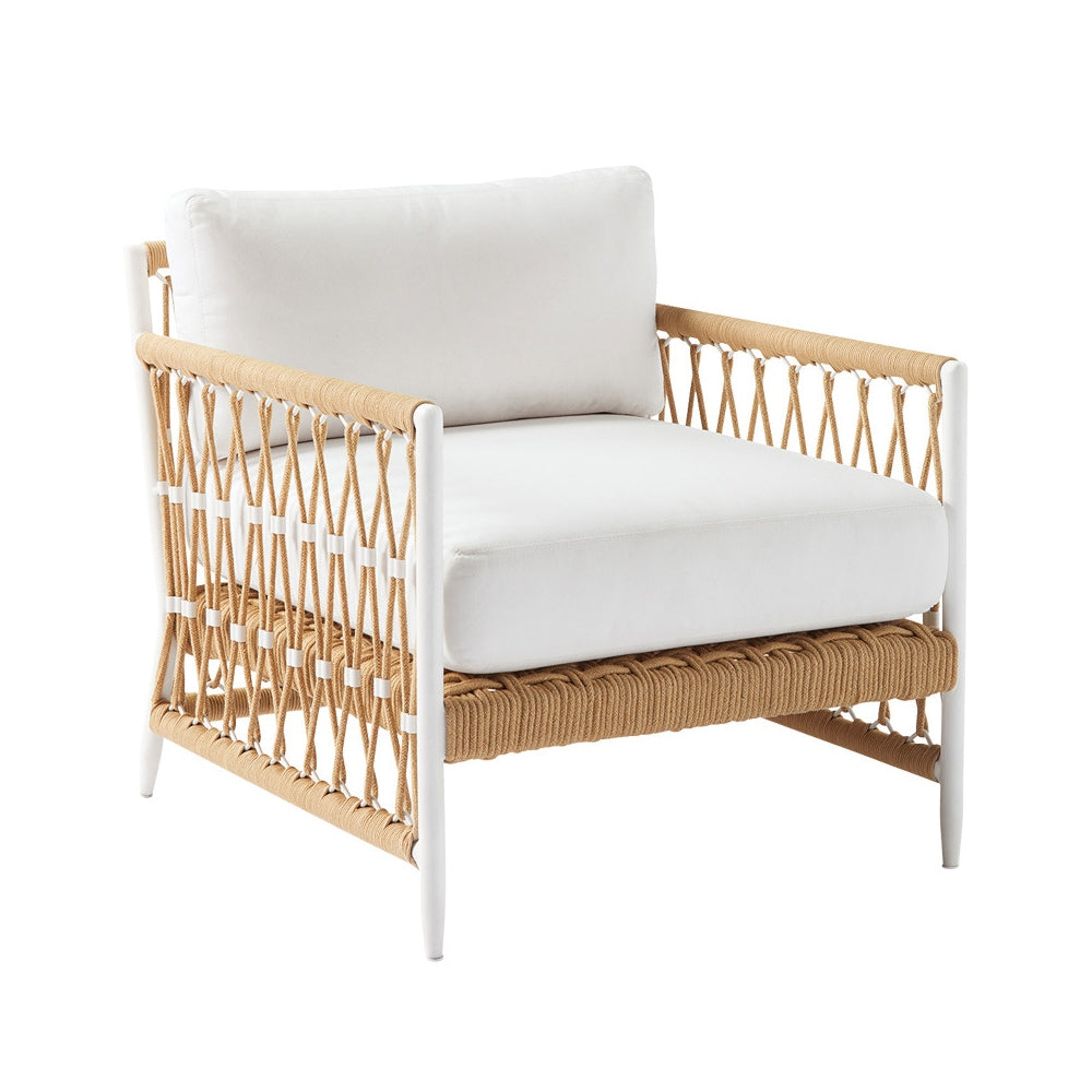Elegant 3 Pieces Aluminum och vävd rep utomhus soffset med sidobord i khaki, perfekt för avkoppling.