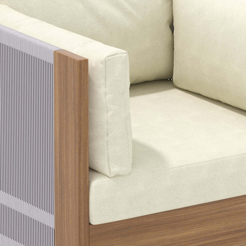 Utomhus Loungegrupp Med Runt Soffbord I Teak Och Repstol