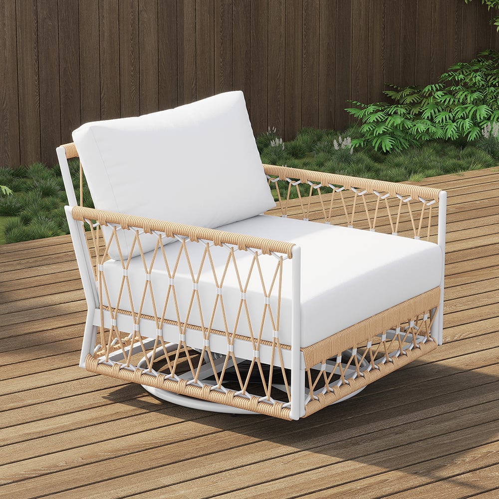 Kvalitetsmöbler i 3 Pieces Aluminum, svängsoffa och sidobord i khaki för utomhusbruk. Elegant och stilren design.
