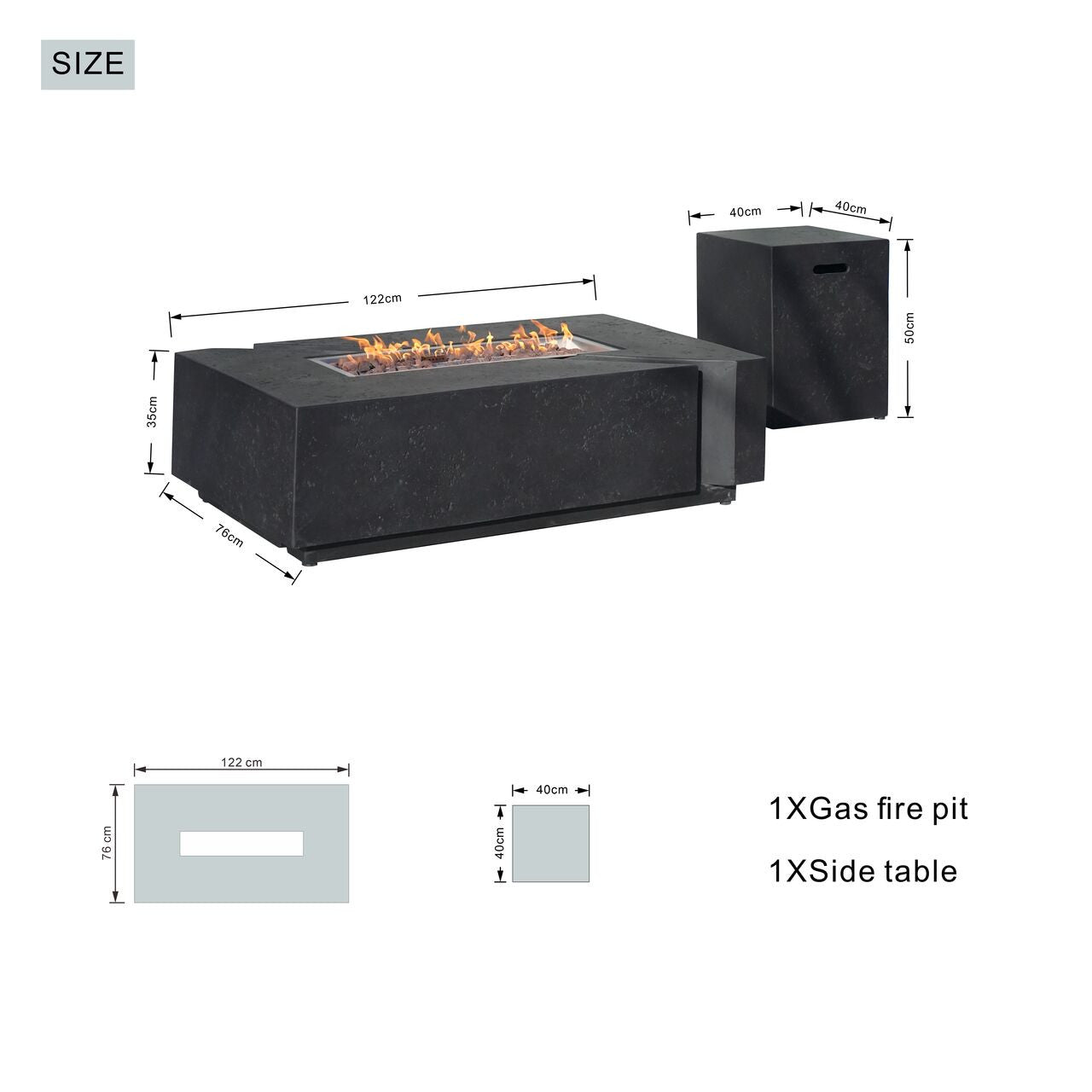 Direct Wicker A Set of Rectangular Cement Firepit Table with Gas Cylinder Cover PAG-24913