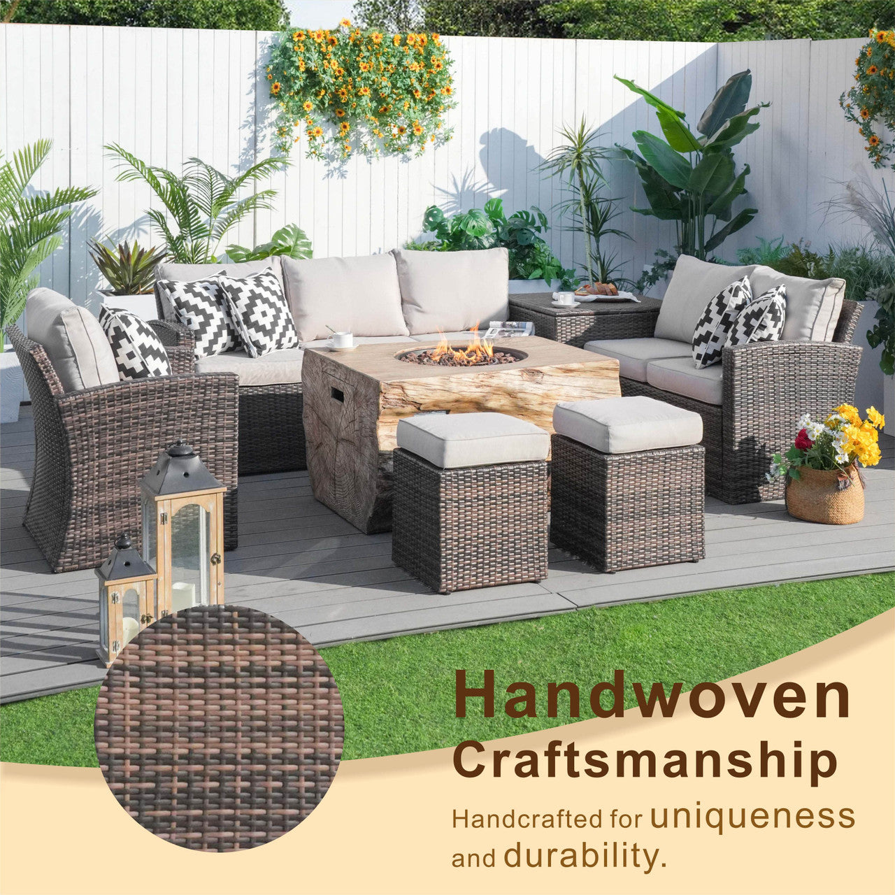 Direct Wicker Elegant Ute Soffgrupp Med Eldstad Bord