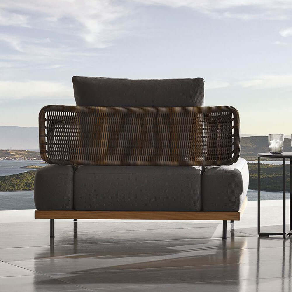 37,4 Tum Bred Modern Aluminium Och Rattan Utesoffa Med Kudde