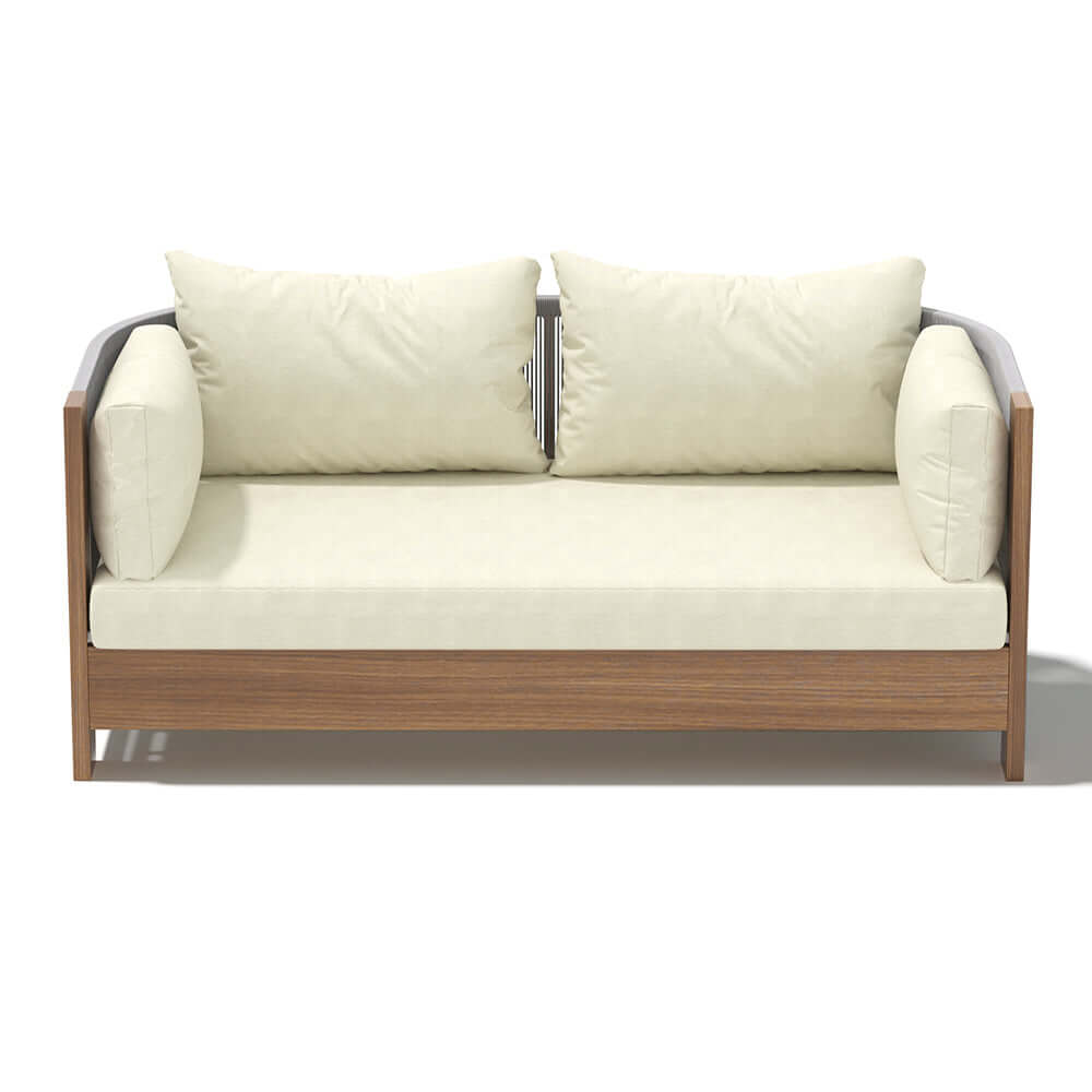 Utomhus Loungegrupp Med Runt Soffbord I Teak Och Repstol
