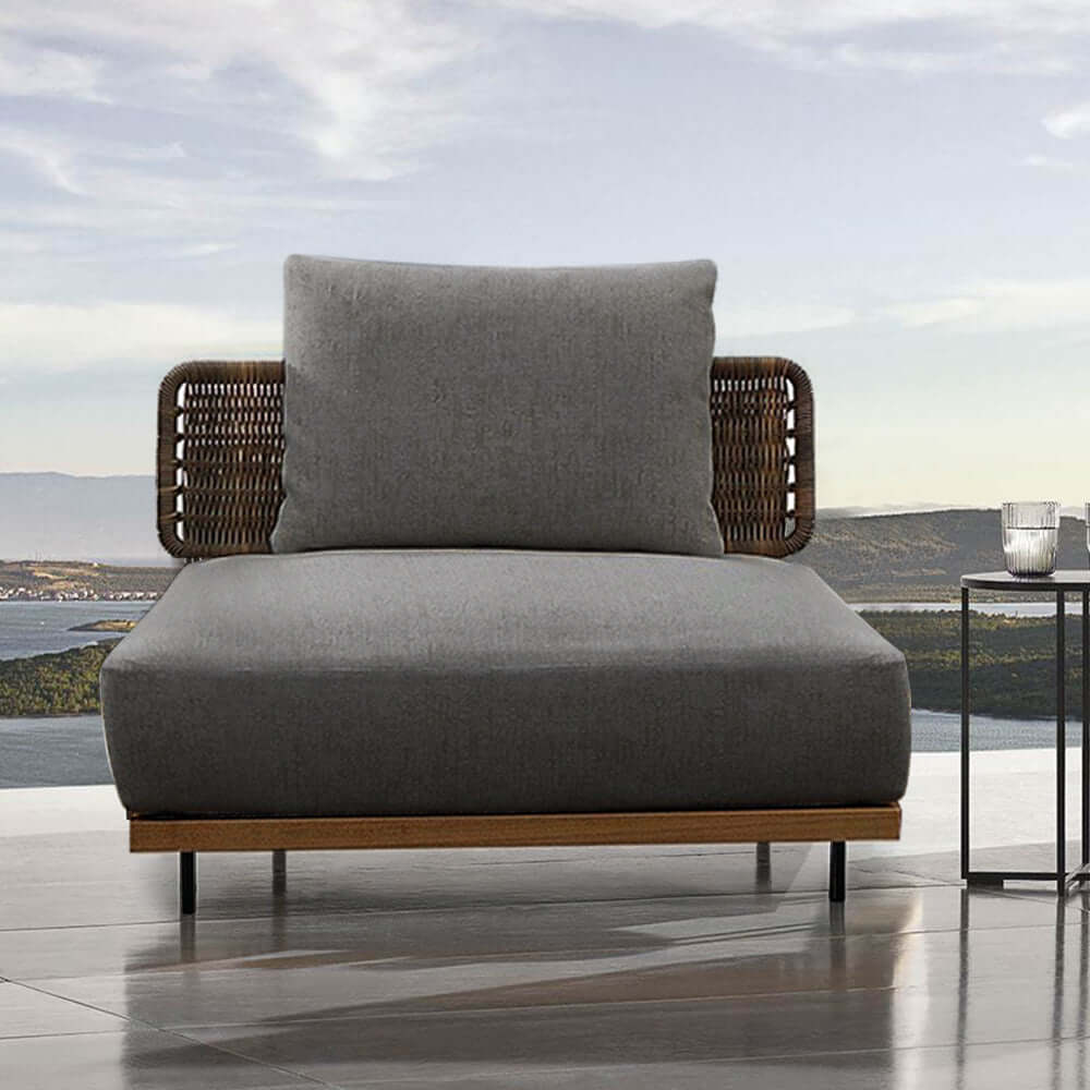 37,4 Tum Bred Modern Aluminium Och Rattan Utesoffa Med Kudde