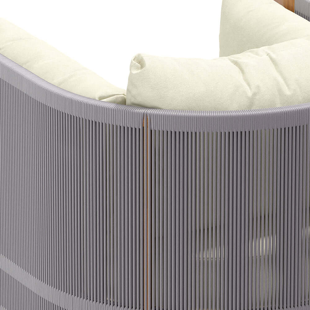 Utomhus Loungegrupp Med Runt Soffbord I Teak Och Repstol