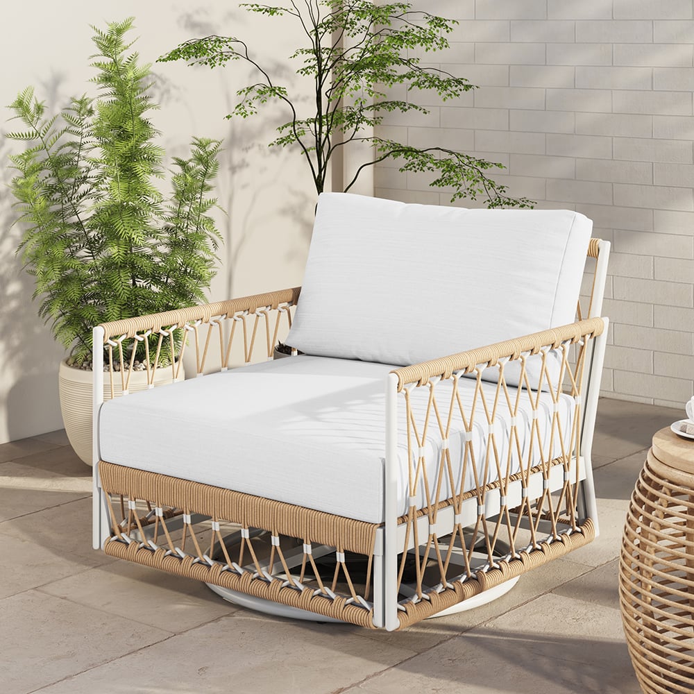 3 Pieces Aluminum svängsoffset med sidobord i khaki, perfekt för utomhusbruk och elegant design.