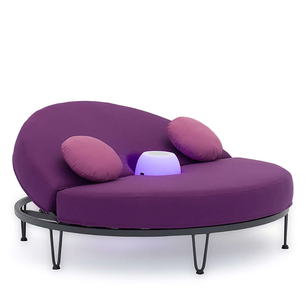 Rund Patio Daybed Utomhus Med Bluetooth Högtalare LED Kudde