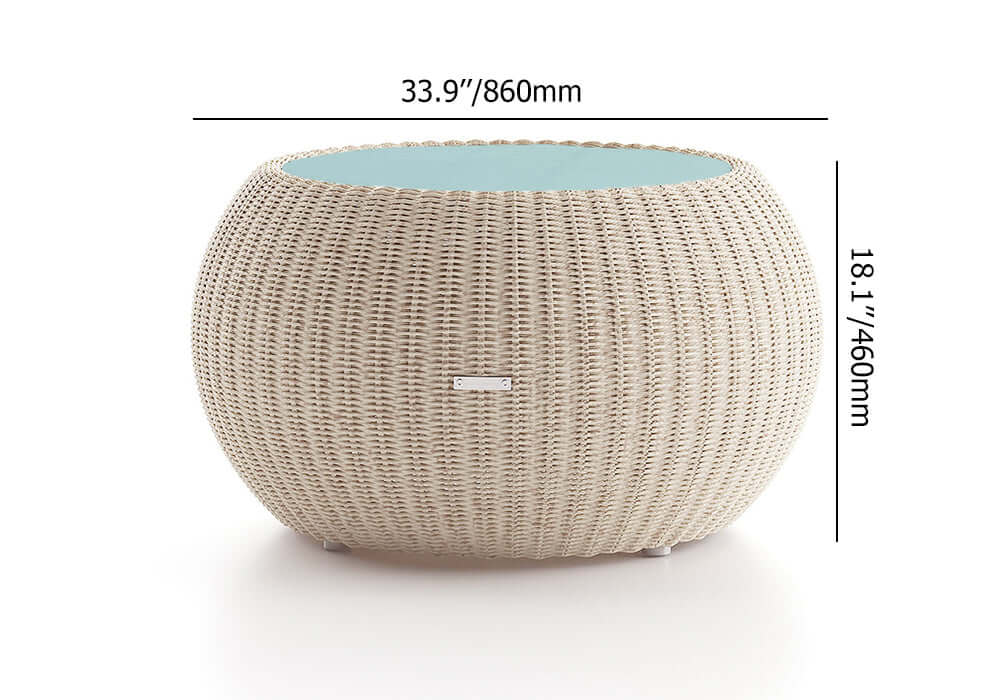 4 Delar Aluminium & Rattan Utomhussoffset med Glasbord i Vitt