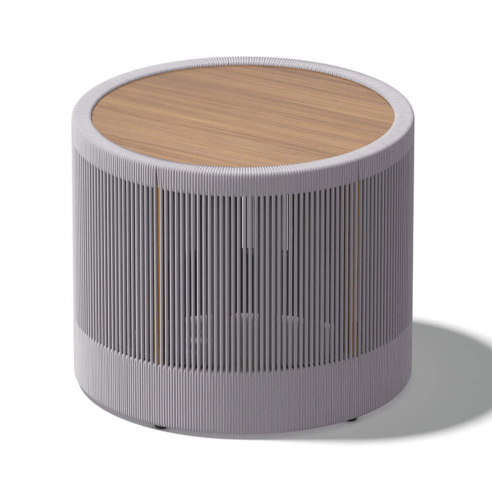 Utomhus Loungegrupp Med Runt Soffbord I Teak Och Repstol