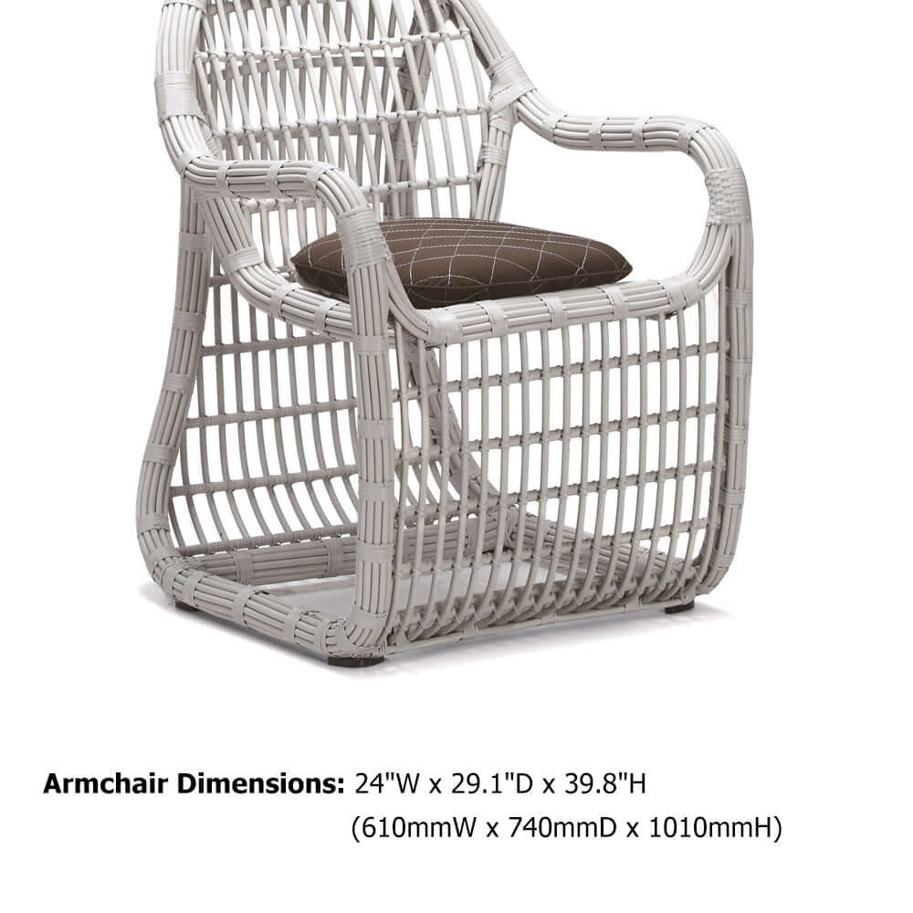 7 Delar Rattanfiber Utomhus Matgrupp Med Fat Stol Och Glasbord