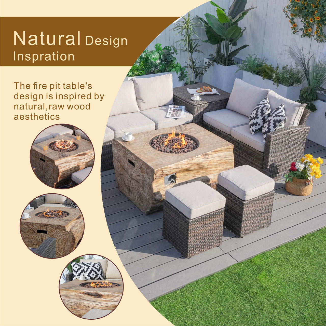 Direct Wicker Elegant Ute Soffgrupp Med Eldstad Bord