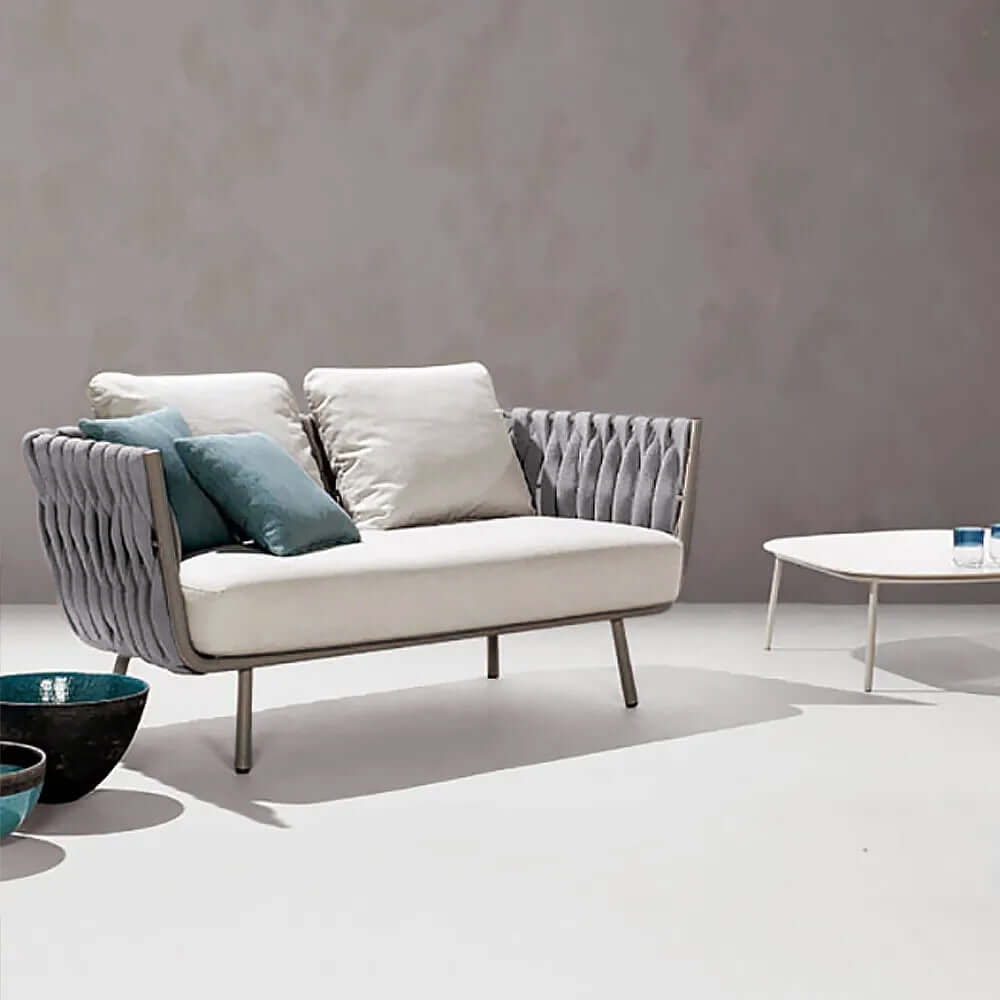 Vävd Rotting Utomhussoffa Loveseat Kudde Rygg Och Kudde