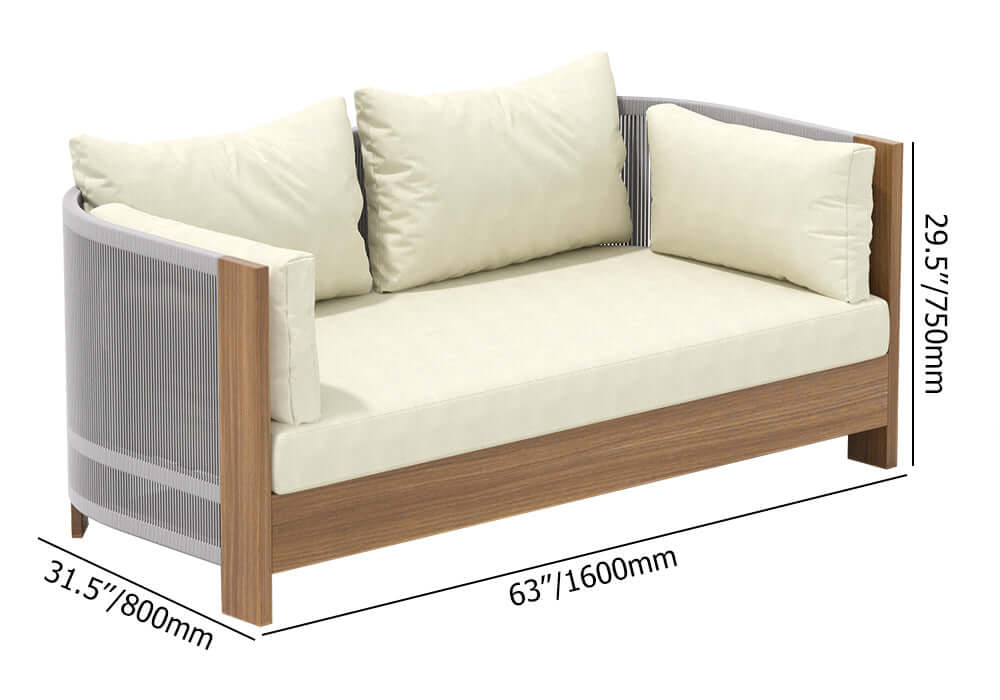 Utomhus Loungegrupp Med Runt Soffbord I Teak Och Repstol