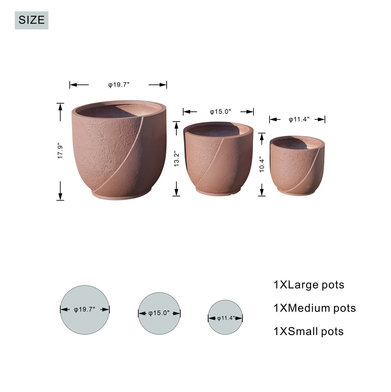 Irregulär Form Tre Kombinations Set Av Terrakotta Blomkrukor