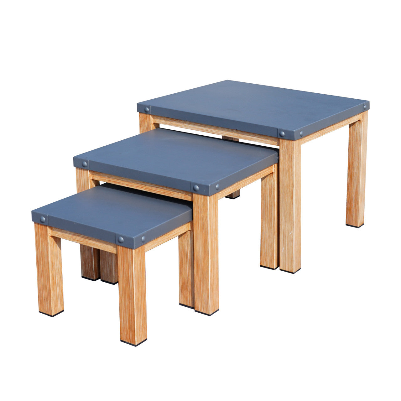 Direct Wicker All aluminum outdoor three-piece set can accommodate portable square table