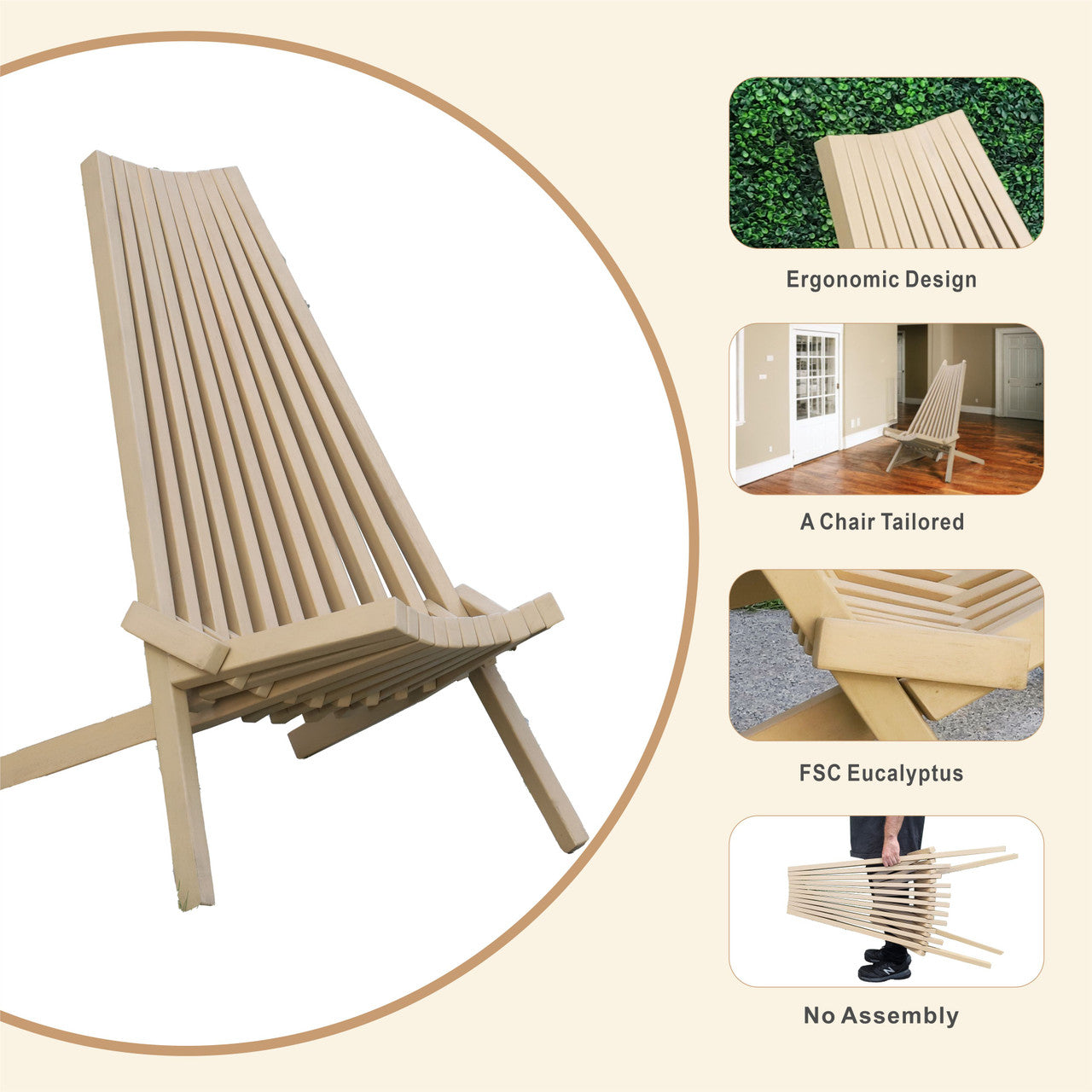 Direct Wicker Acacia folding chair Portable outdoor lounge chair