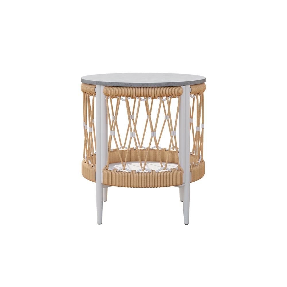 3 delar aluminium och vävd rep-soffset med sidobord i khaki, perfekt för utomhusbruk och eleganta stunder.