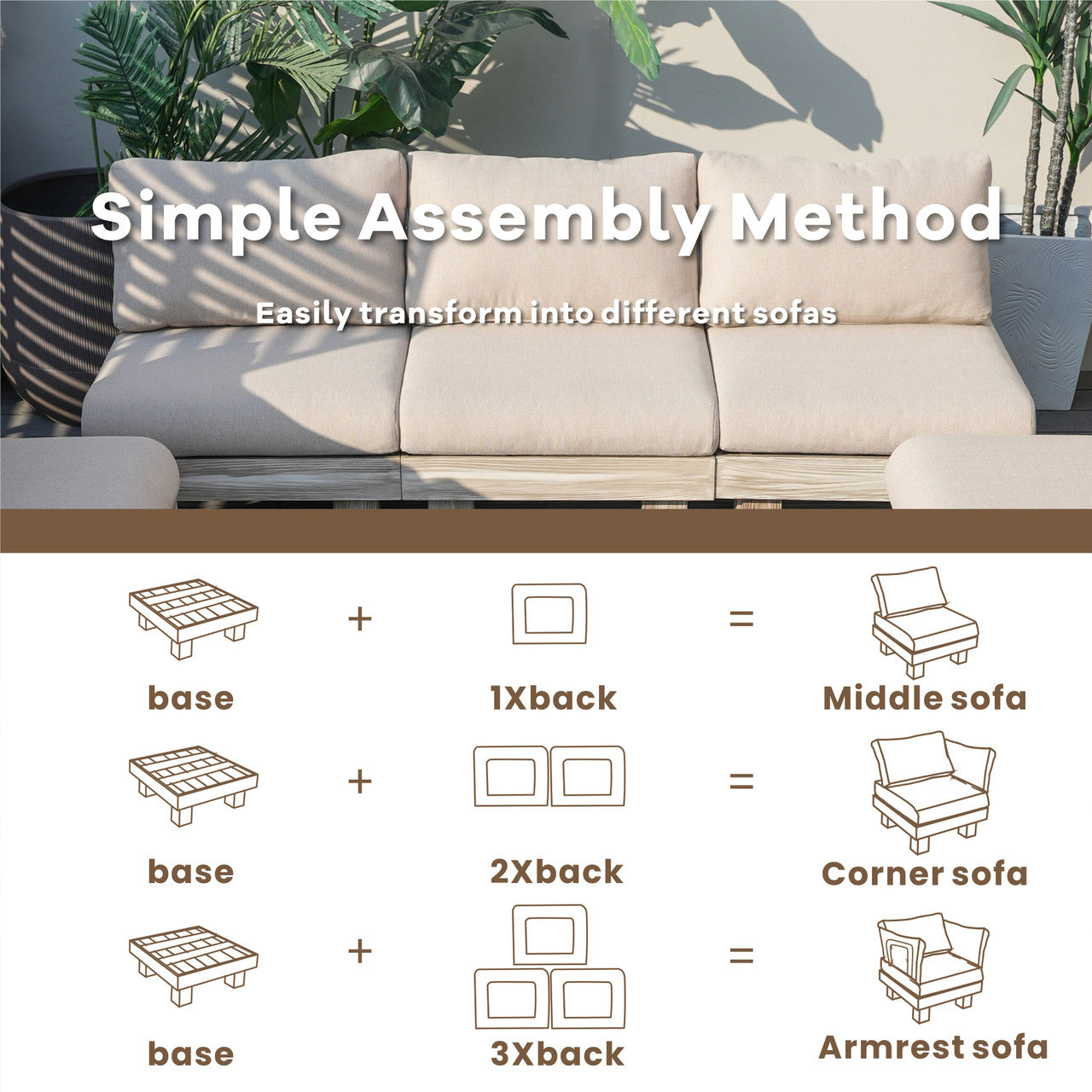 Direkt Wicker Minimalist Armlös Modulsoffa och Kafébord Set