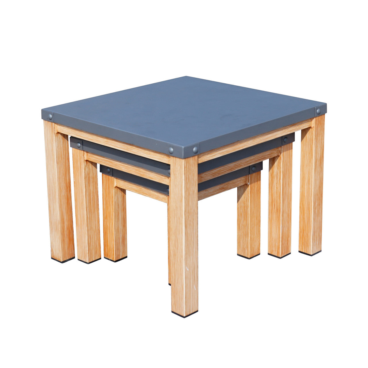 Direct Wicker All aluminum outdoor three-piece set can accommodate portable square table