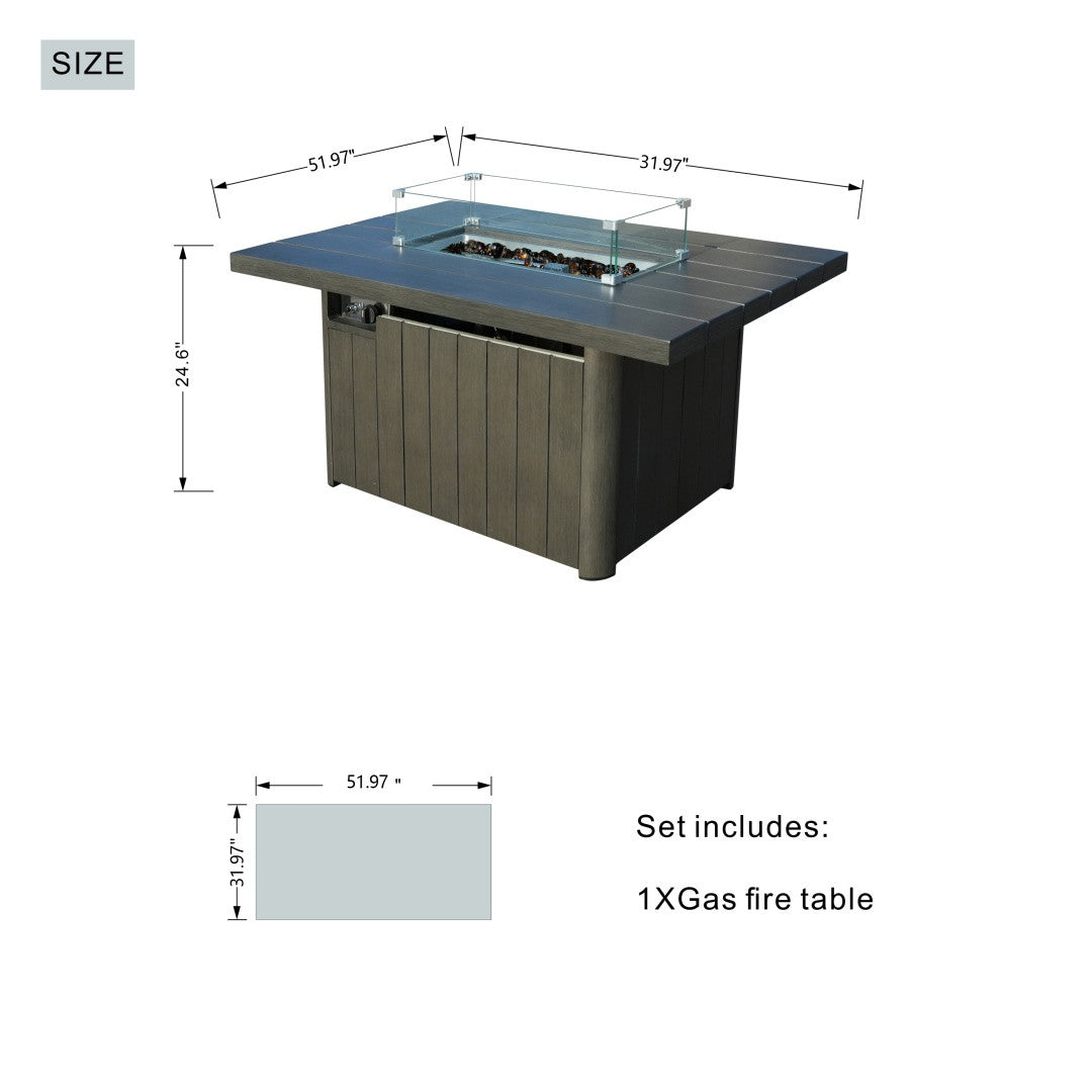 Direct Wicker Aluminum Tube Rectangular Firepit Table PAG-2334TA
