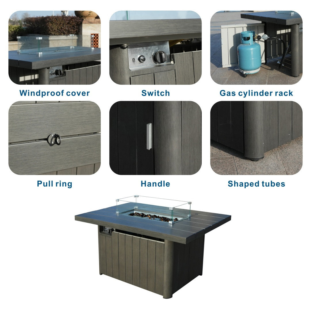 Direct Wicker Aluminum Tube Rectangular Firepit Table PAG-2334TA