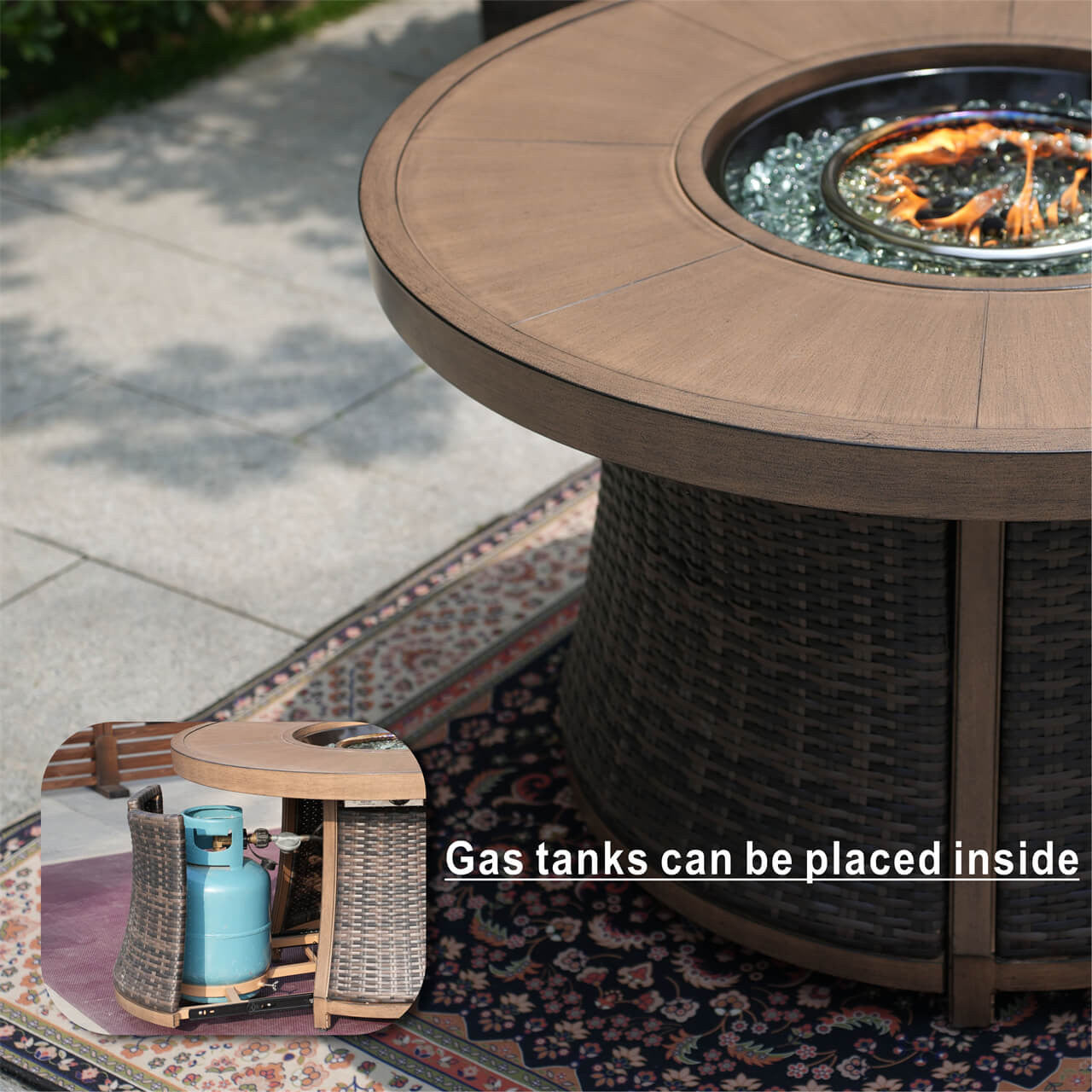 Direct Wicker Aluminium Rund Propan Eldstad Bord Med Dold Tank