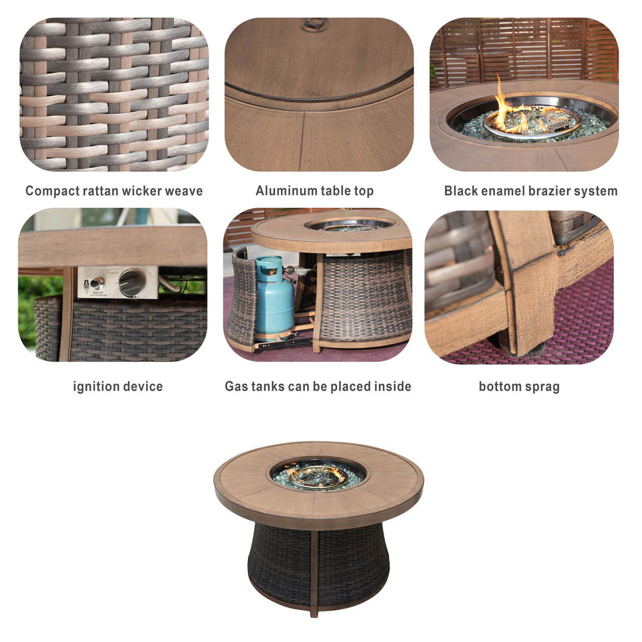 Direct Wicker Aluminium Rund Propan Eldstad Bord Med Dold Tank