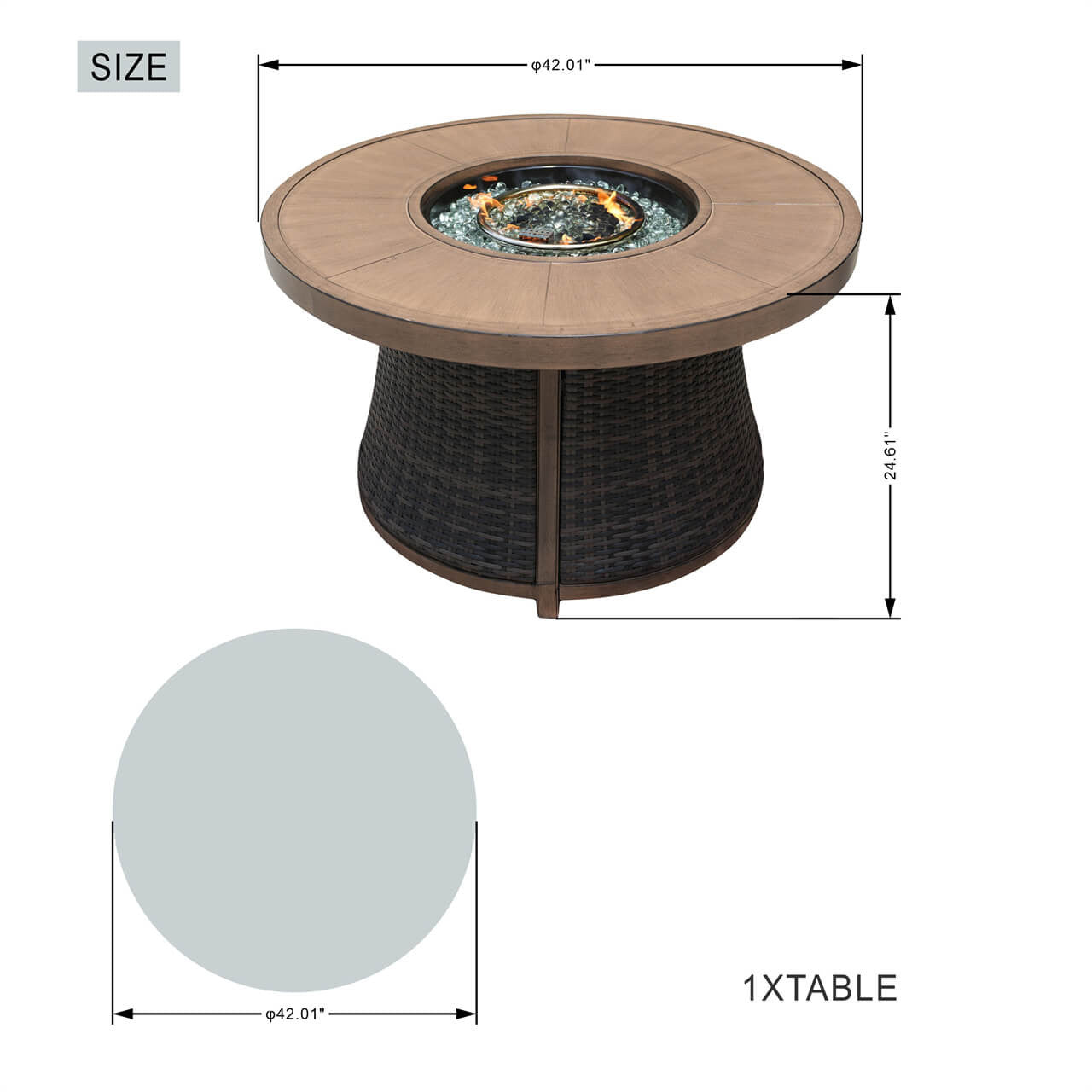 Direct Wicker Aluminium Rund Propan Eldstad Bord Med Dold Tank