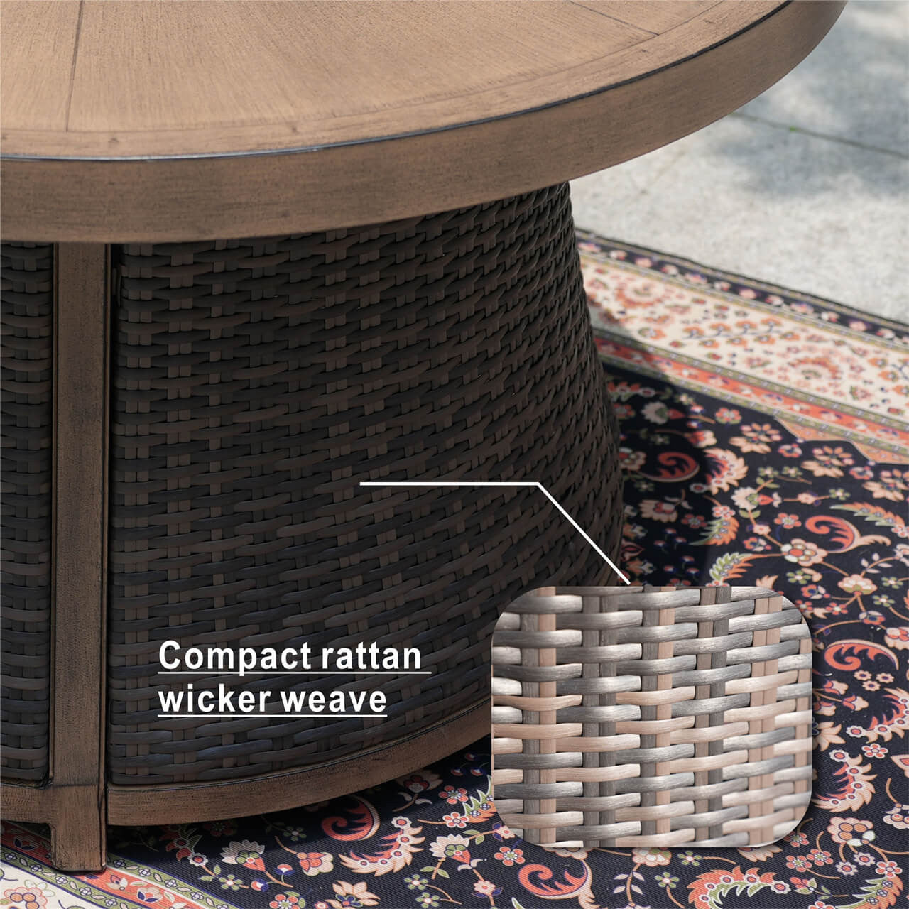 Direct Wicker Aluminium Rund Propan Eldstad Bord Med Dold Tank