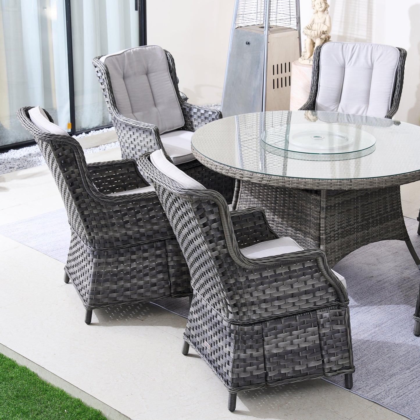 6-Persons Rattan Matgrupp Med Lazy Susan – Brun/Grå Utomhus