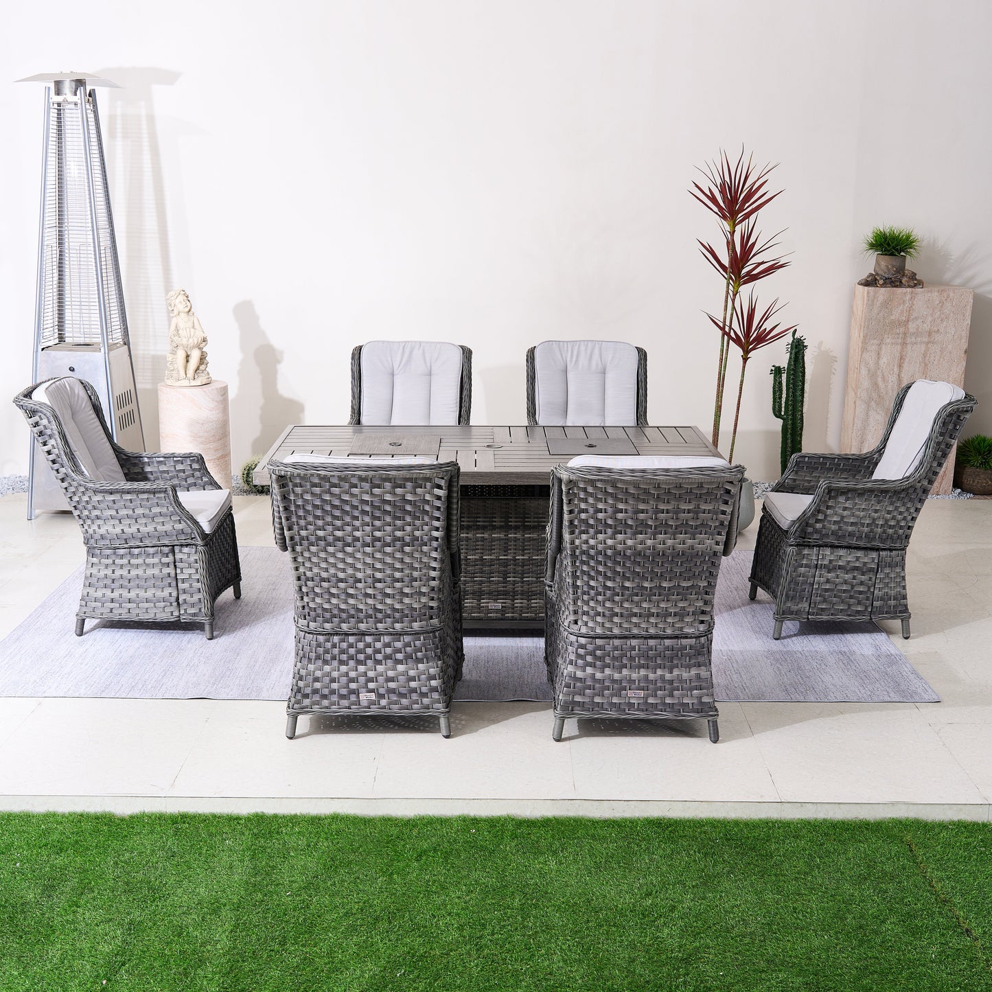 Direct Wicker 7-Piece Aluminum PE Rattan Fire Pit Dining Set