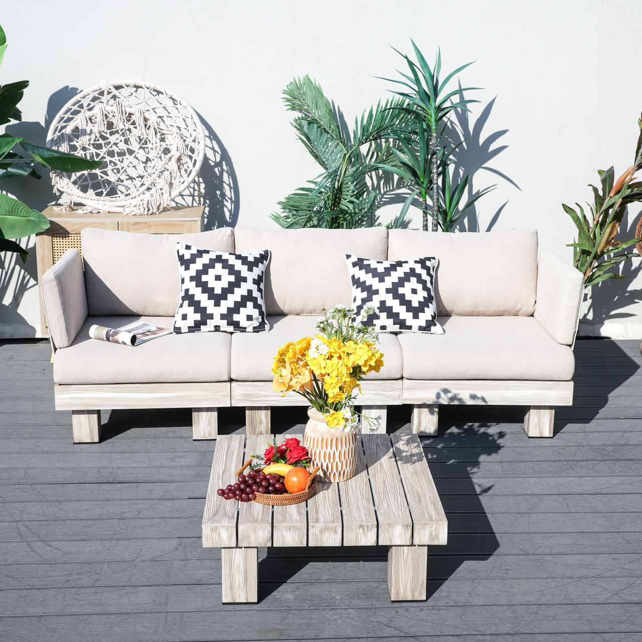 Direct Wicker Tre personer armfri aluminiumsoffgrupp inomhus och utomhus