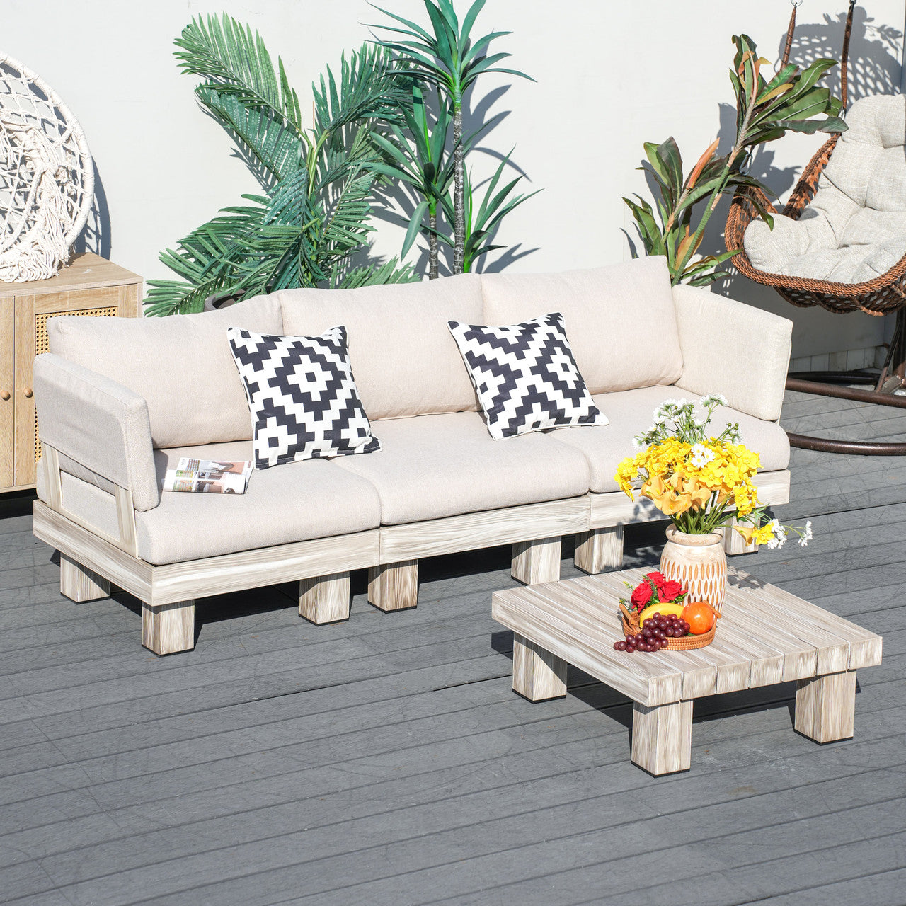 Direct Wicker Tre personer armfri aluminiumsoffgrupp inomhus och utomhus