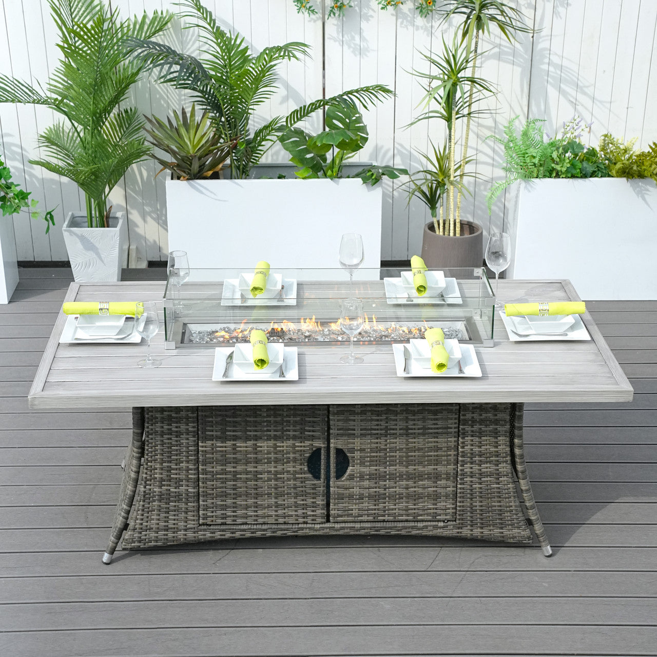Direkt Wicker Högkvalitativ Aluminium Rörborste Bord med Rattan Eldstad Bord