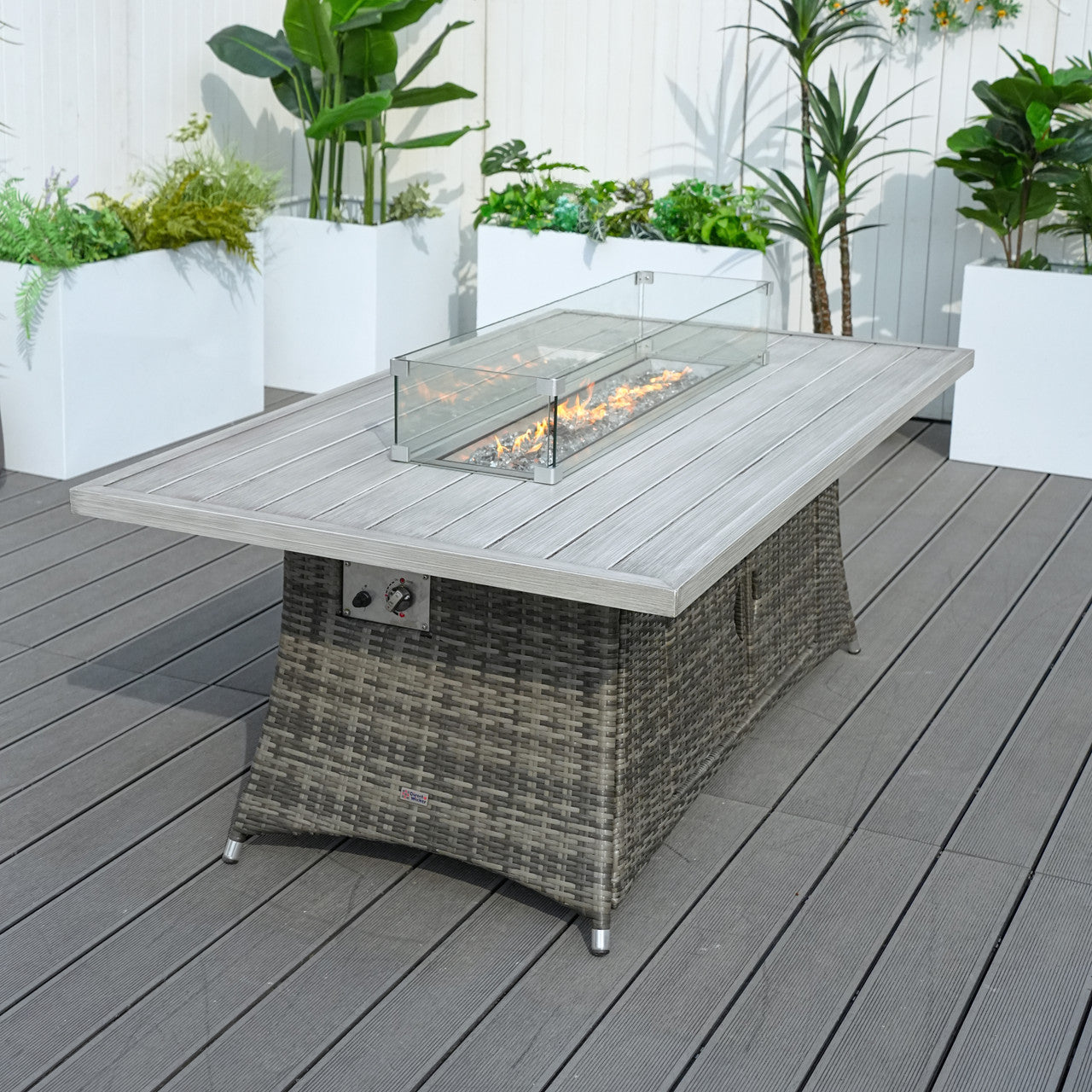 Direkt Wicker Högkvalitativ Aluminium Rörborste Bord med Rattan Eldstad Bord