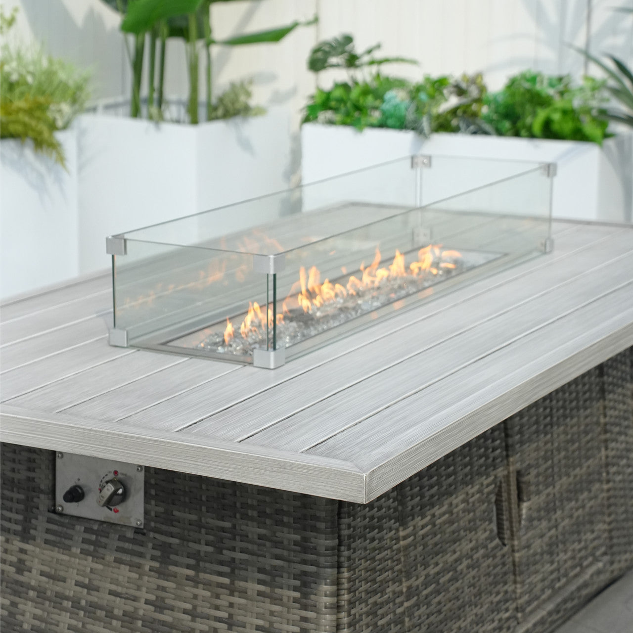 Direkt Wicker Högkvalitativ Aluminium Rörborste Bord med Rattan Eldstad Bord