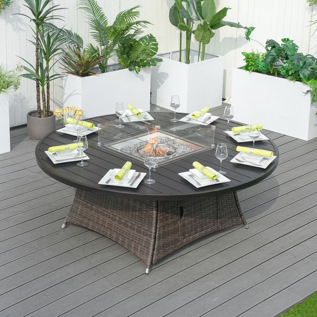 Direct Wicker 8 Seats Round Fire Pit Table with Aluminum Top | Direct Wicker