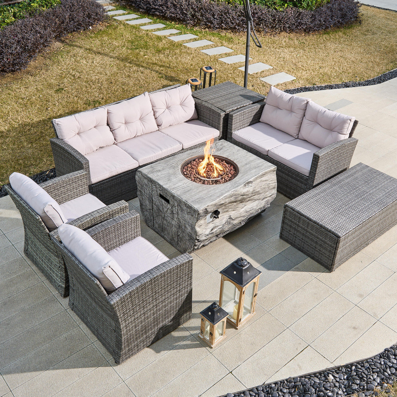 Direct Wicker 7-Piece Outdoor Fire Pit Sofa Set with Handwoven Rattan