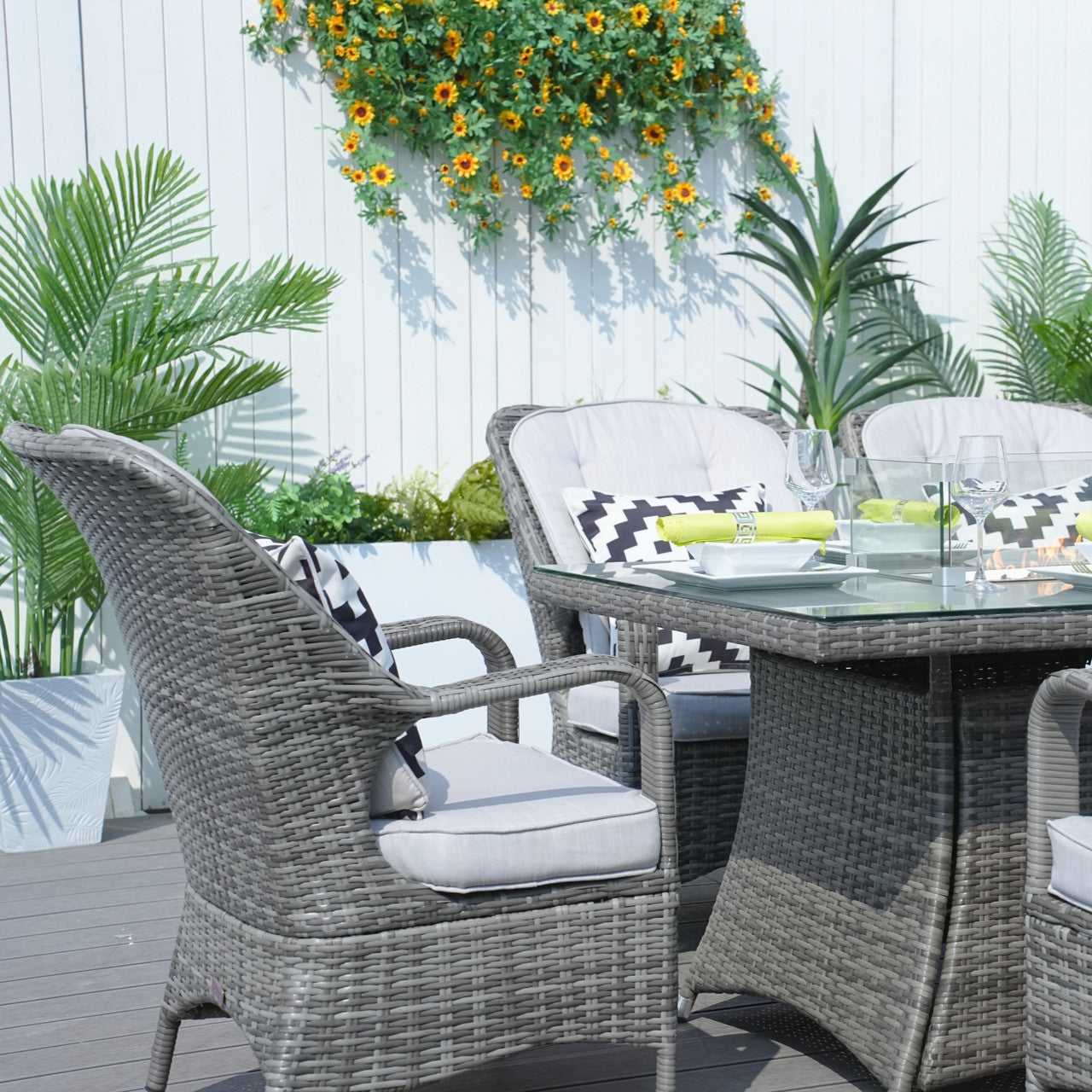Direct Wicker 6 Seats Rectangular Fire Pit Table 50000 BTU (PAG-1106R-Table)