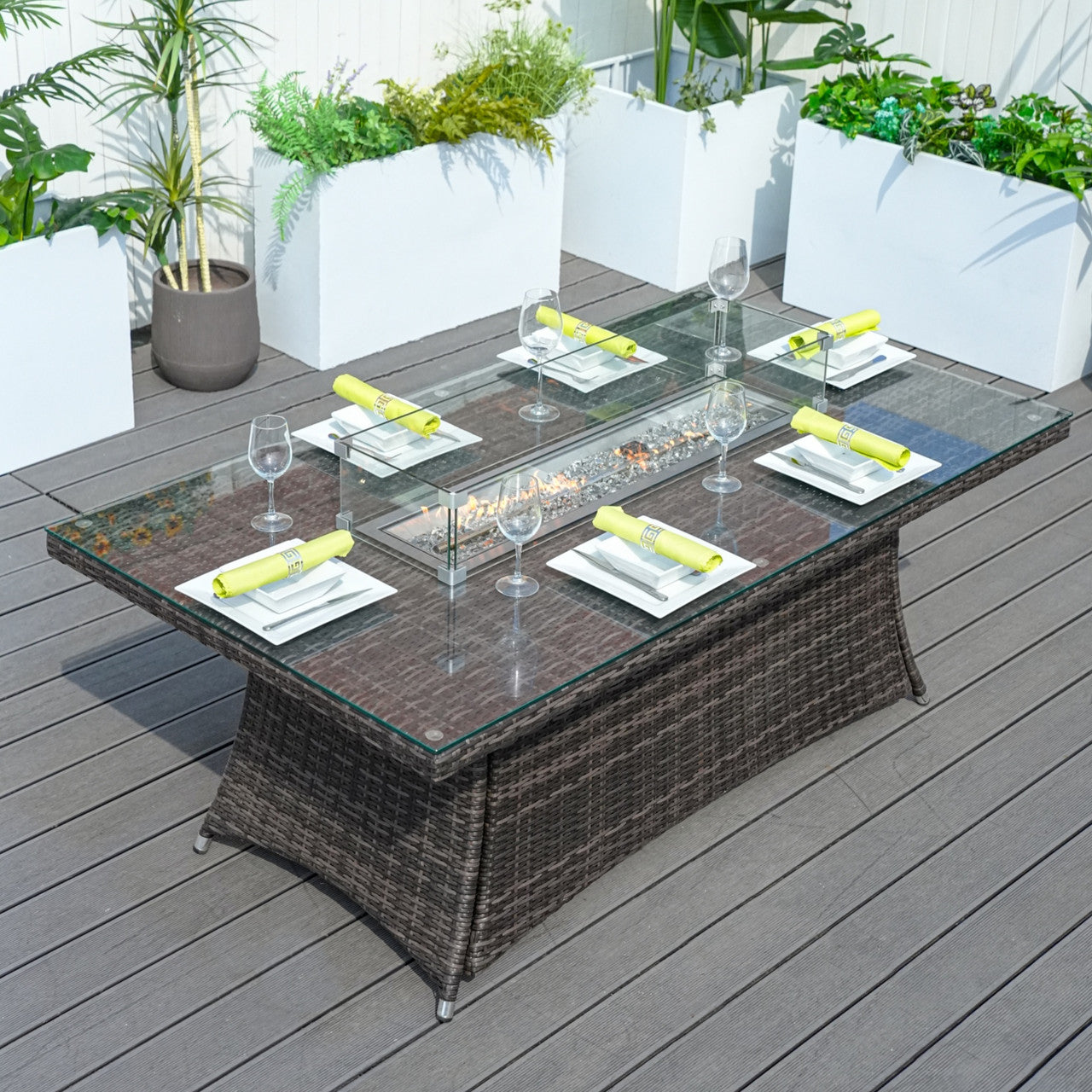 Direct Wicker 6 Seats Rectangular Fire Pit Table 50000 BTU (PAG-1106R-Table)