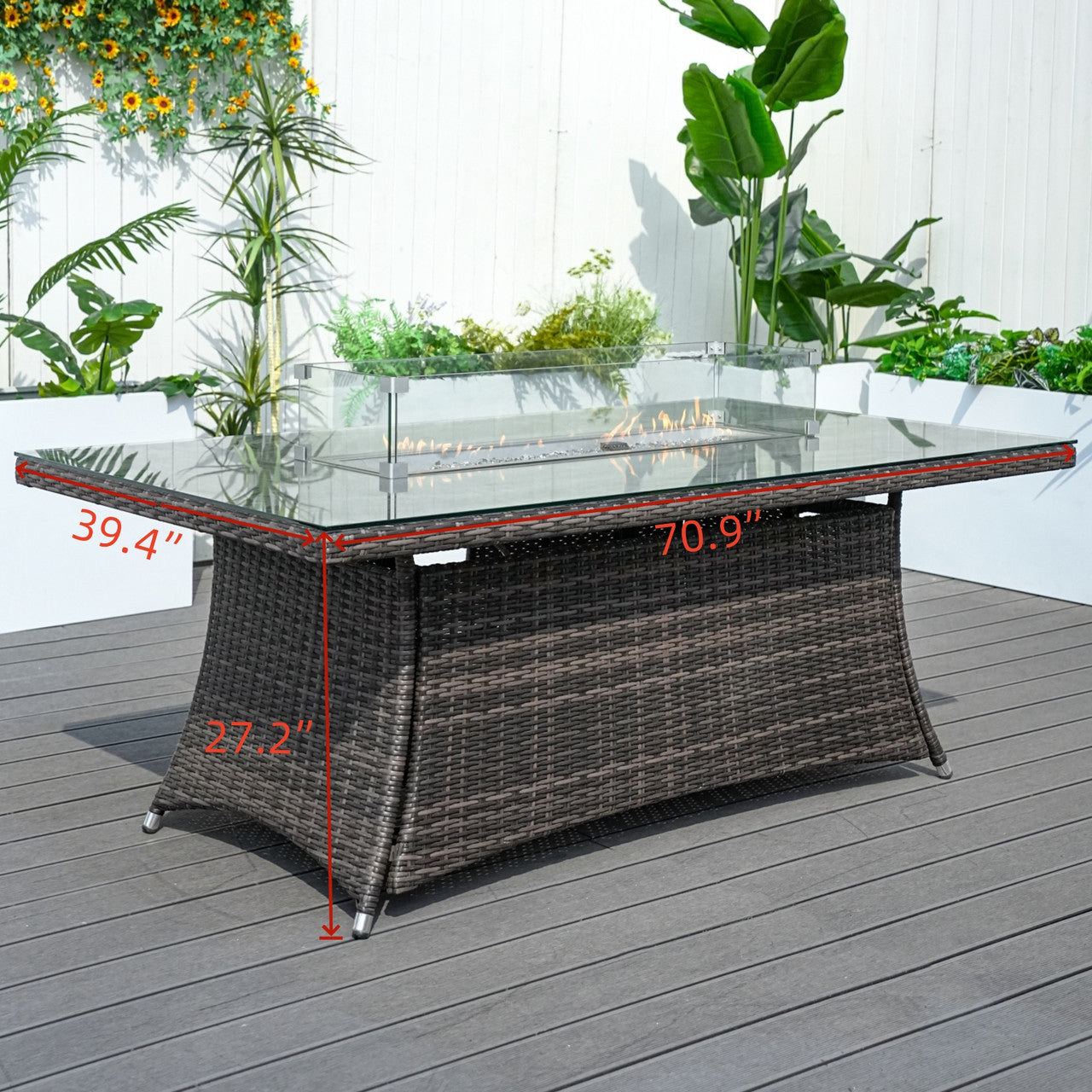 Direct Wicker 6 Seats Rectangular Fire Pit Table 50000 BTU (PAG-1106R-Table)