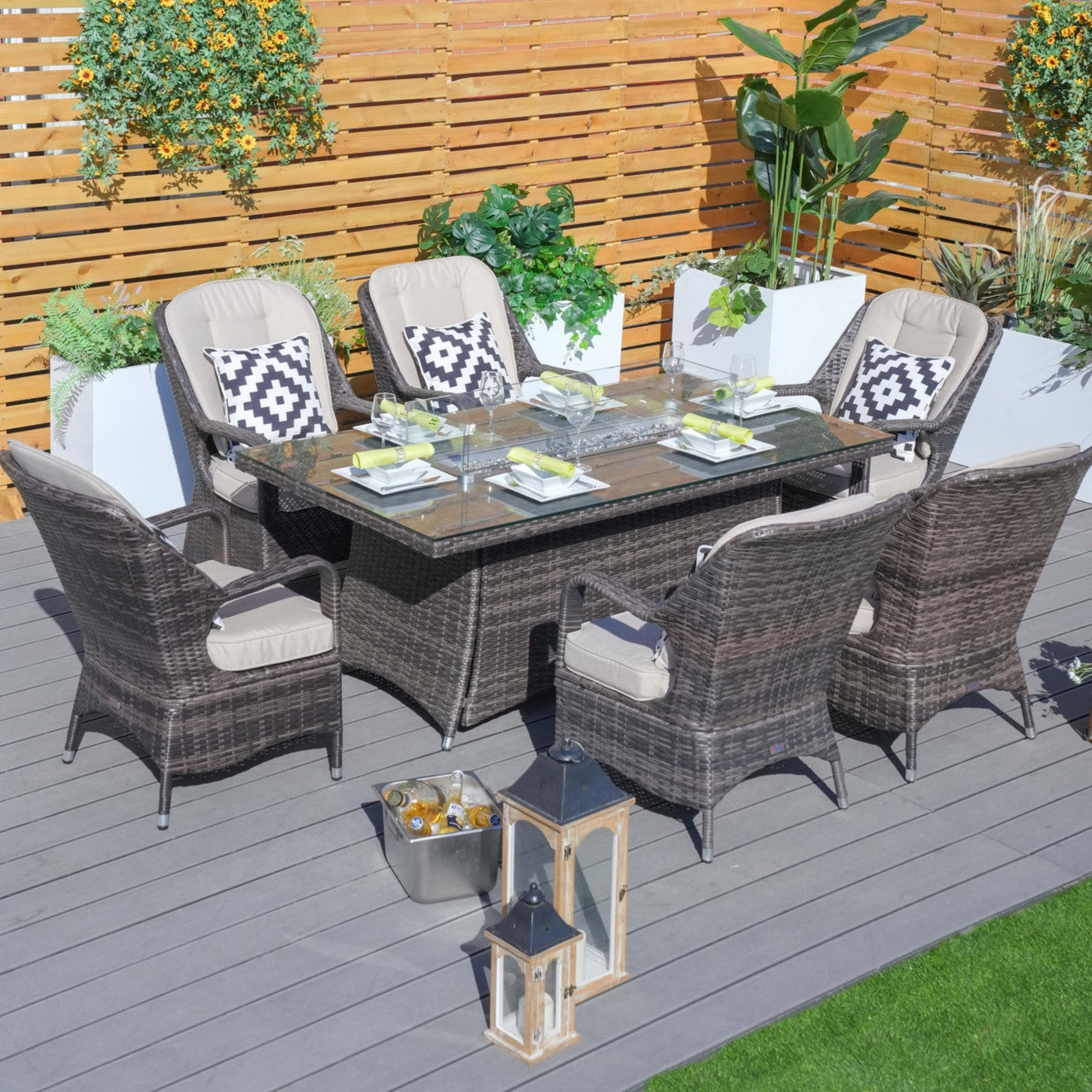 Direct Wicker 6 Seats Rectangular Fire Pit Table 50000 BTU (PAG-1106R-Table)