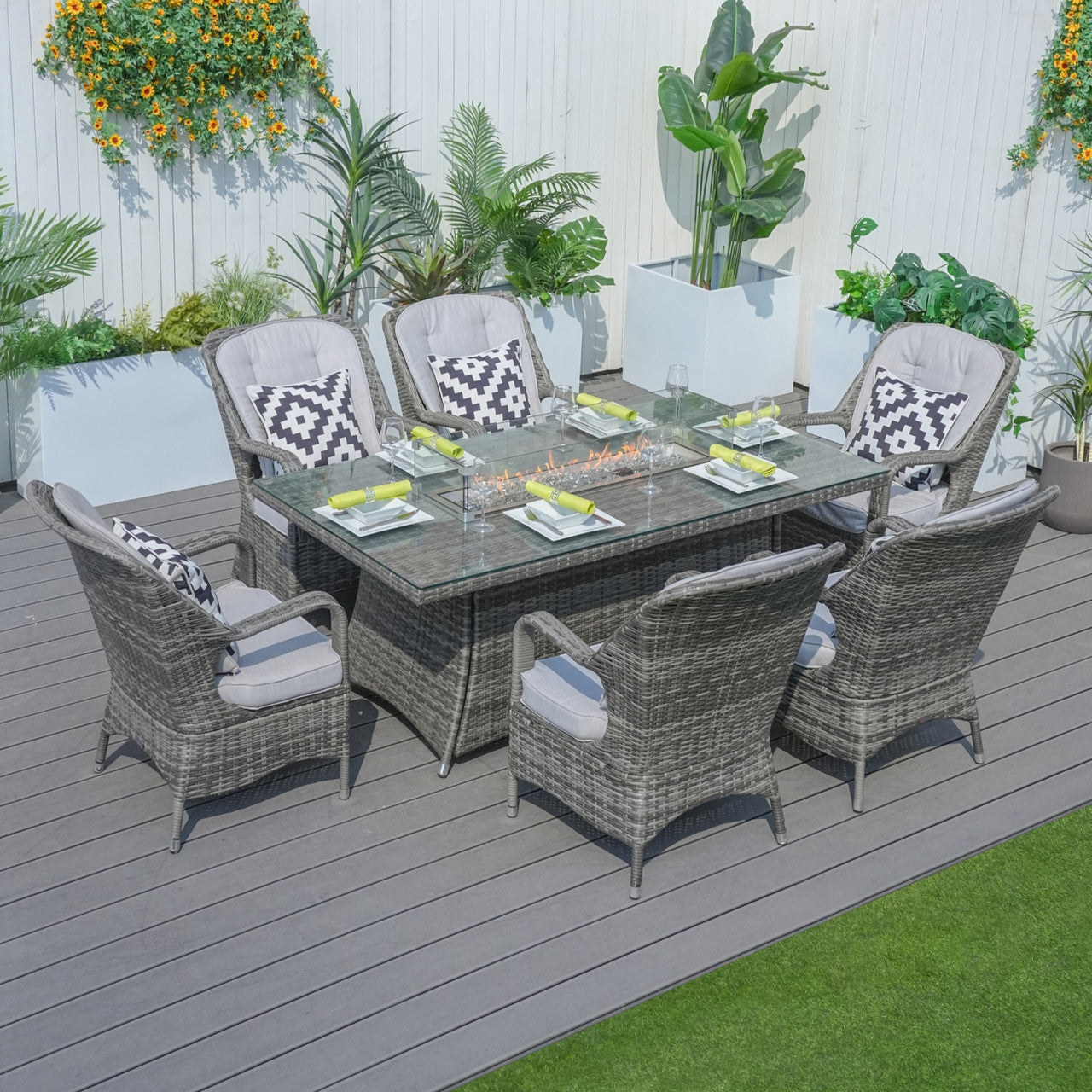 Direct Wicker 6 Seats Rectangular Fire Pit Table 50000 BTU (PAG-1106R-Table)