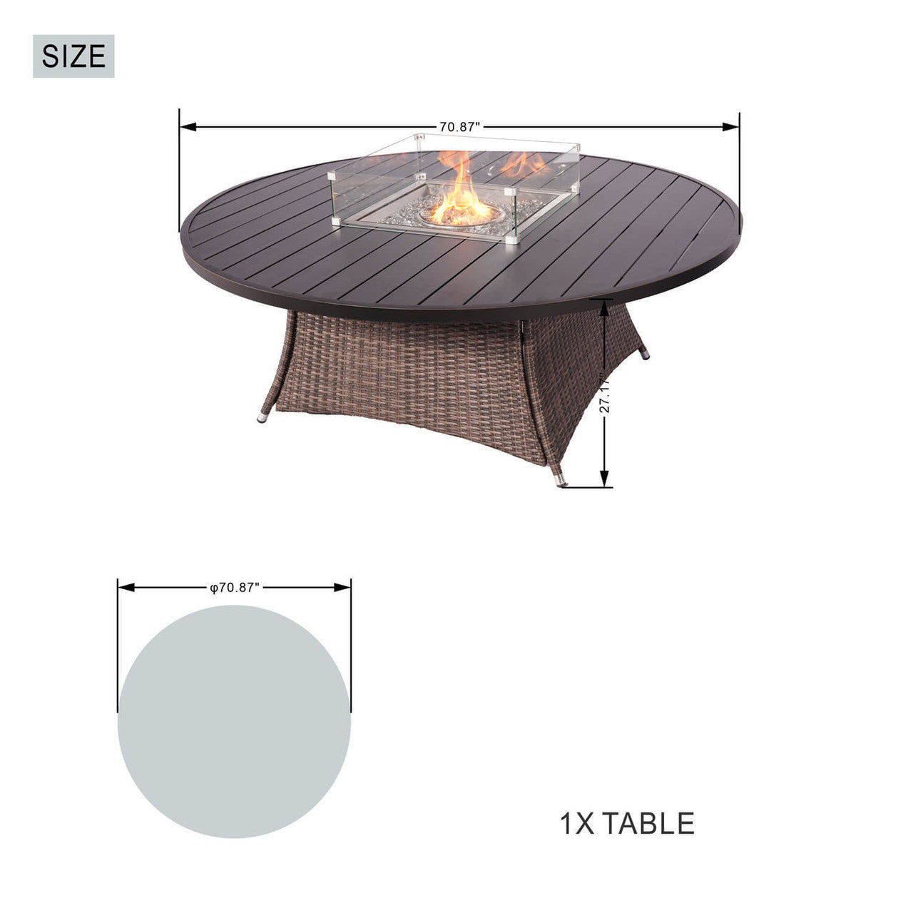 Direct Wicker 8 Seats Round Fire Pit Table with Aluminum Top | Direct Wicker
