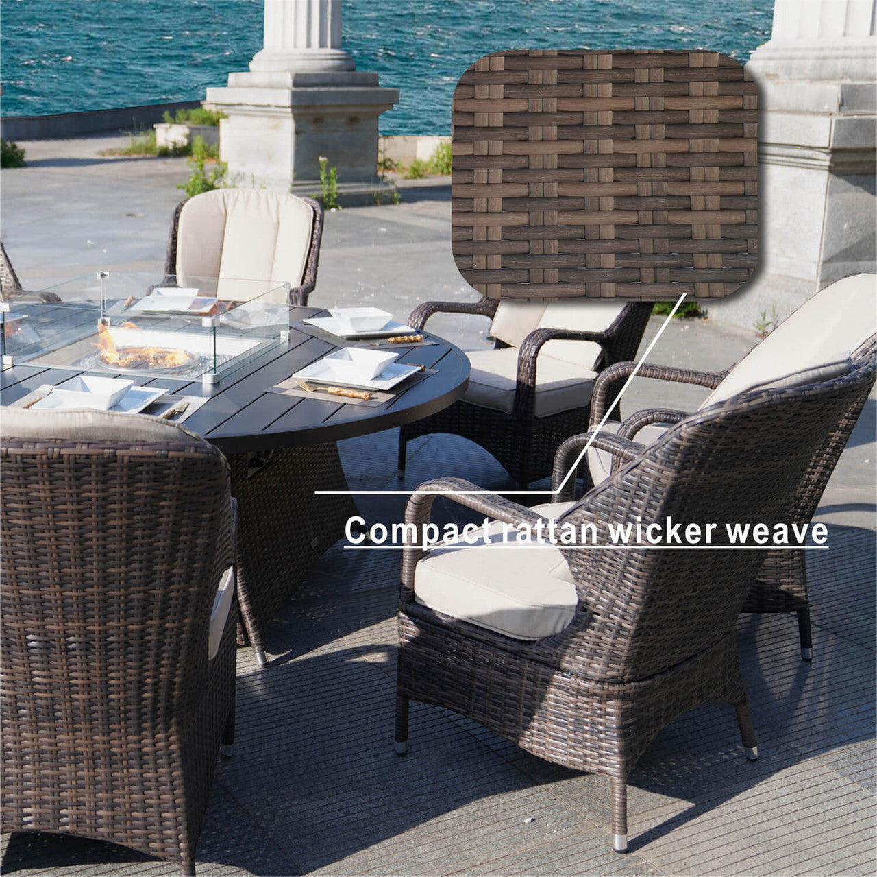 Direct Wicker 8 Seats Round Fire Pit Table with Aluminum Top | Direct Wicker