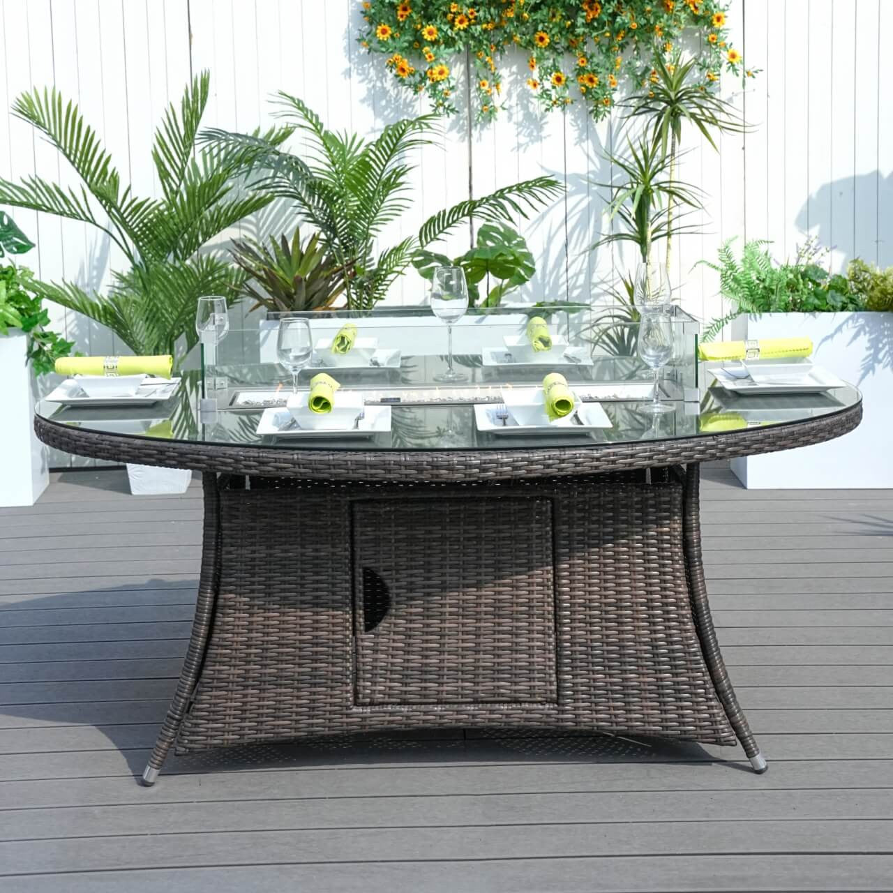 Direct Wicker Brown Wicker Oval Fire Pit Table (PAG-1106O-Table)
