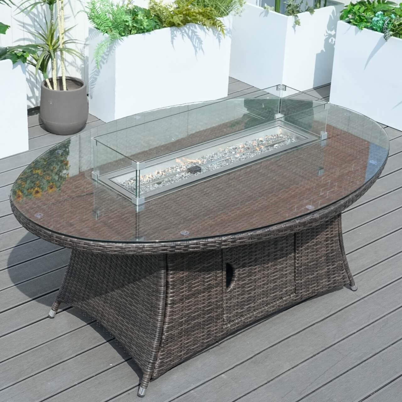 Direct Wicker Brown Wicker Oval Fire Pit Table (PAG-1106O-Table)